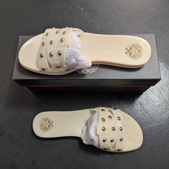 Vince Camuto Cream Studded Women's Slide Sandals - Picture 1 of 6